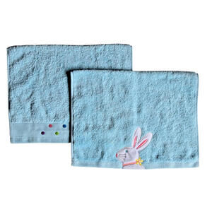 Casaba Easter Towel Set Bunny Blue Holiday Embroidered Hand Cloth Bathroom NWT